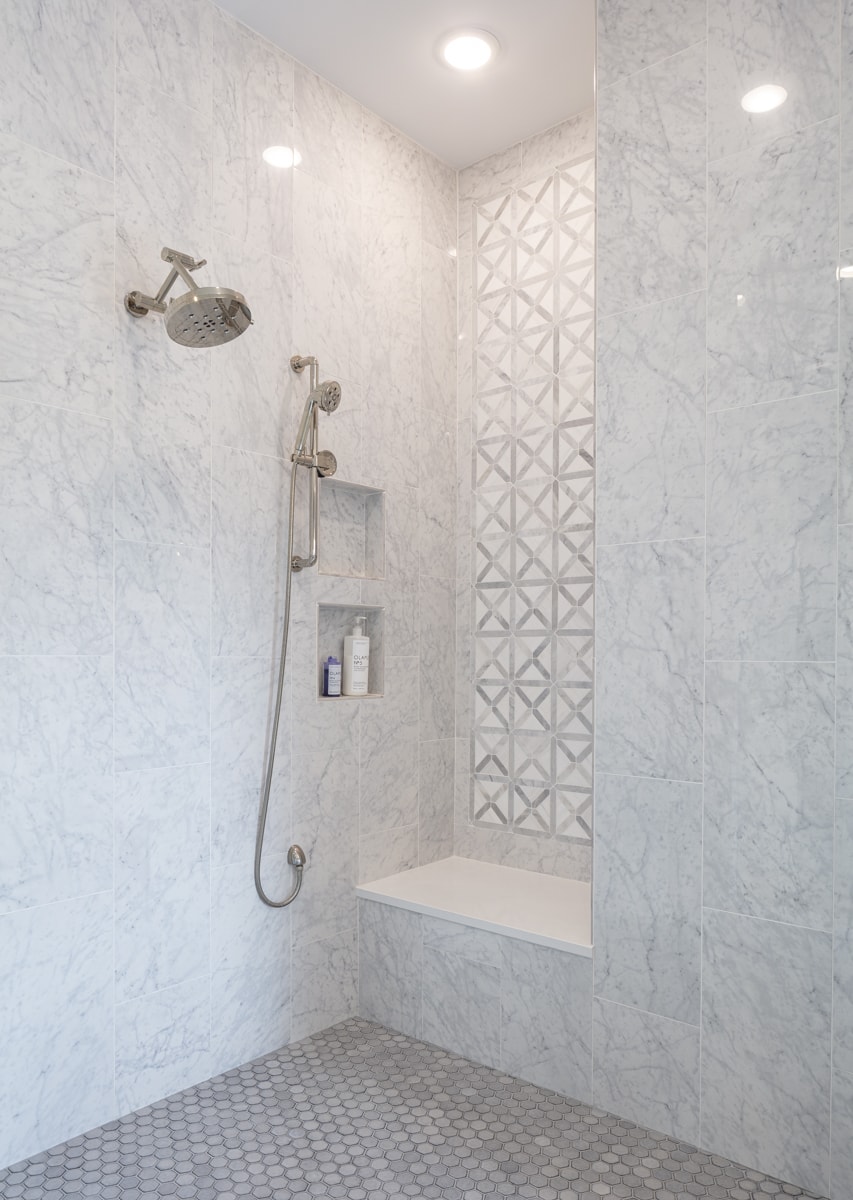 walk in shower with custom tile